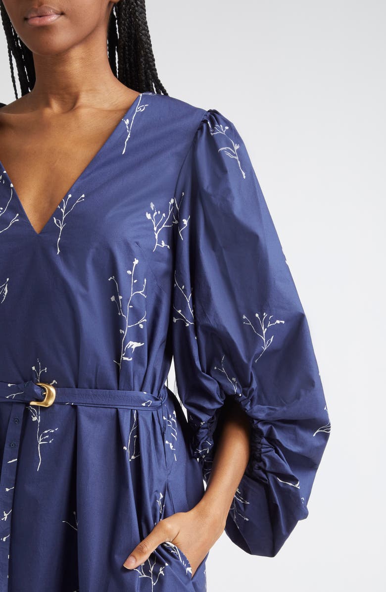 Altuzarra Corrie Botanical Print Cotton Belted Dress, Alternate, color, Berry Blue Botanical