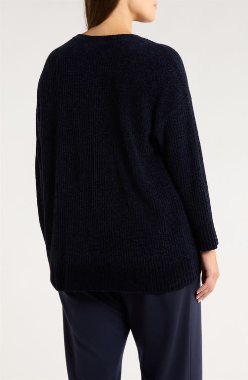 Eileen Fisher Crewneck Cardigan In Blue
