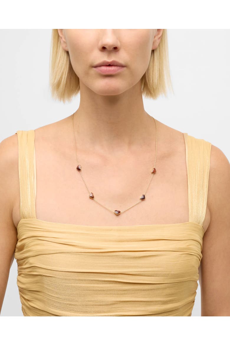 Five Station Heart 30" Necklace Set In Sterling Silver With 18K Gold Overlay, Alternate, color, RED