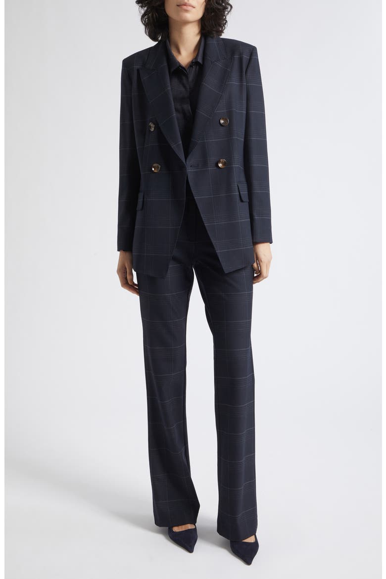 Fedra Double Breasted Plaid Blazer, Alternate, color, NAVY