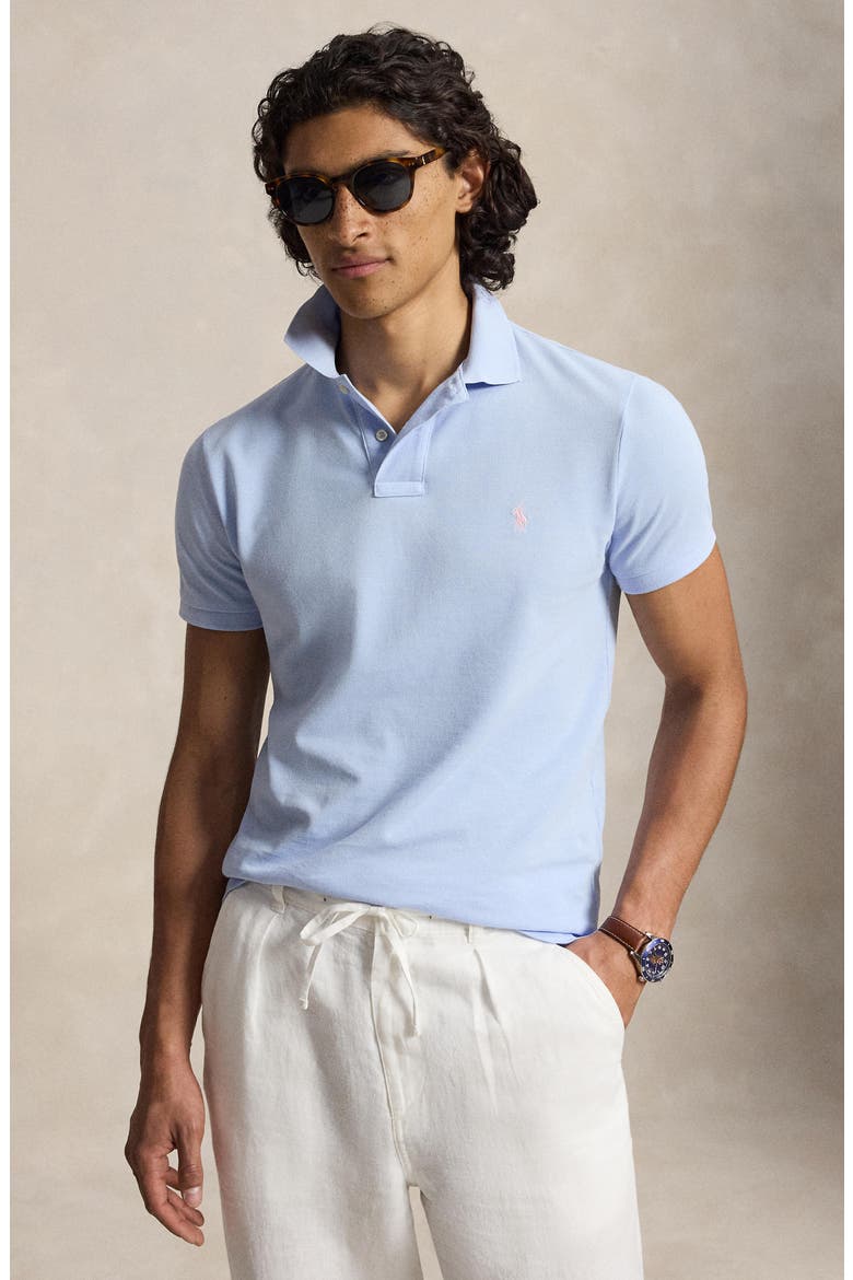 Iconic Mesh Polo Shirt, Alternate, color, PEBBLE BLUE