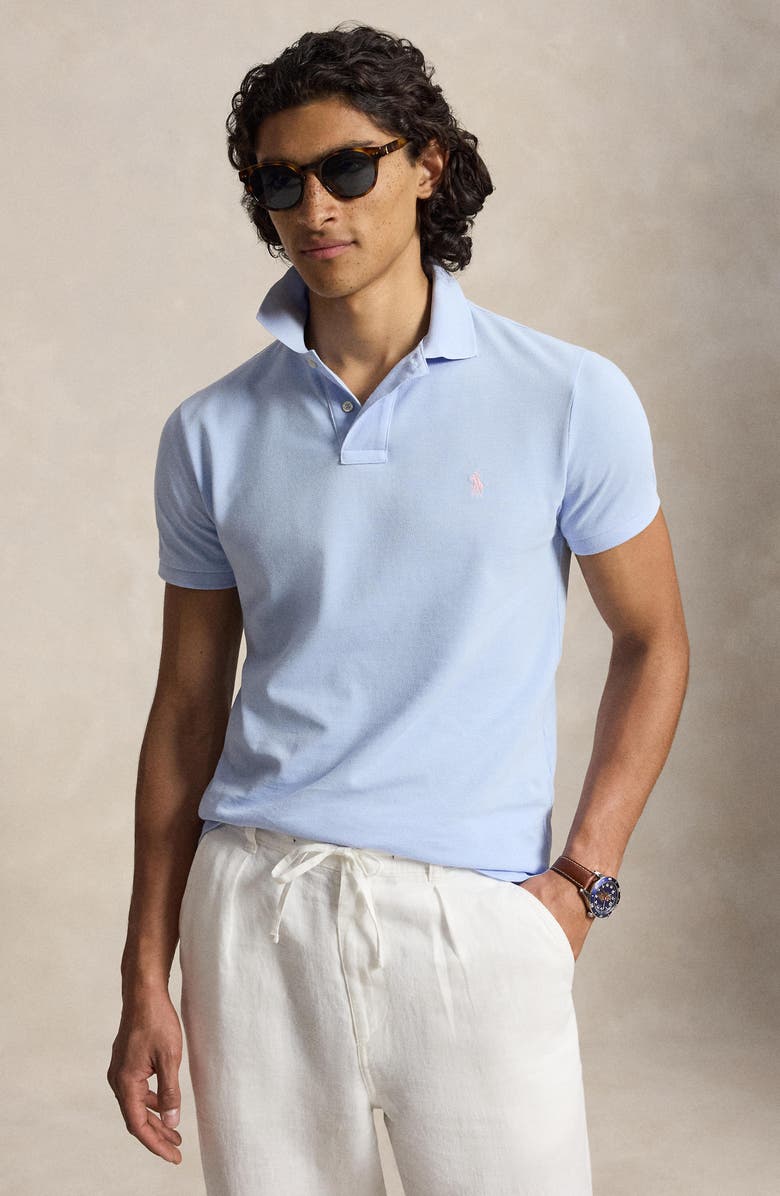 Polo Ralph Lauren Iconic Mesh Polo Shirt, Alternate, color, Pebble Blue