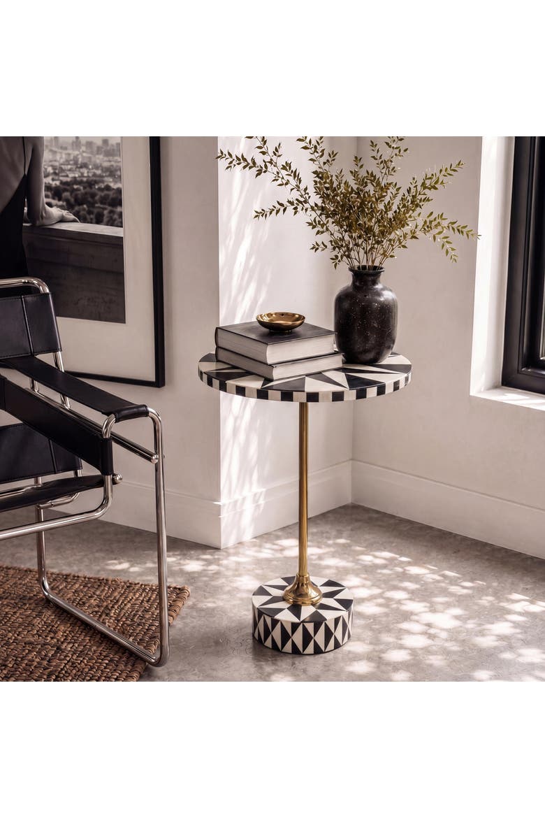Calix Art Deco Metal/Resin Geometric Star Round Drink Table, Alternate, color, Black/White