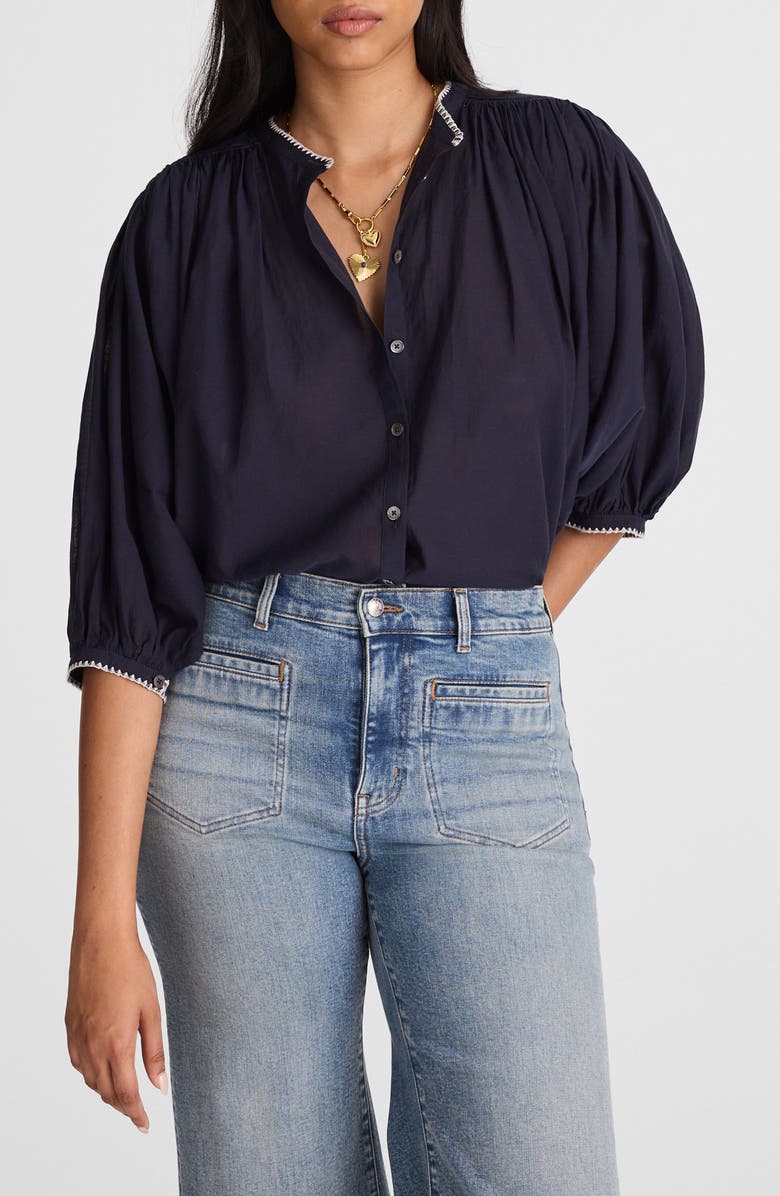 Madewell Shirred Voile Button-Up Top, Main, color, Midnight Navy