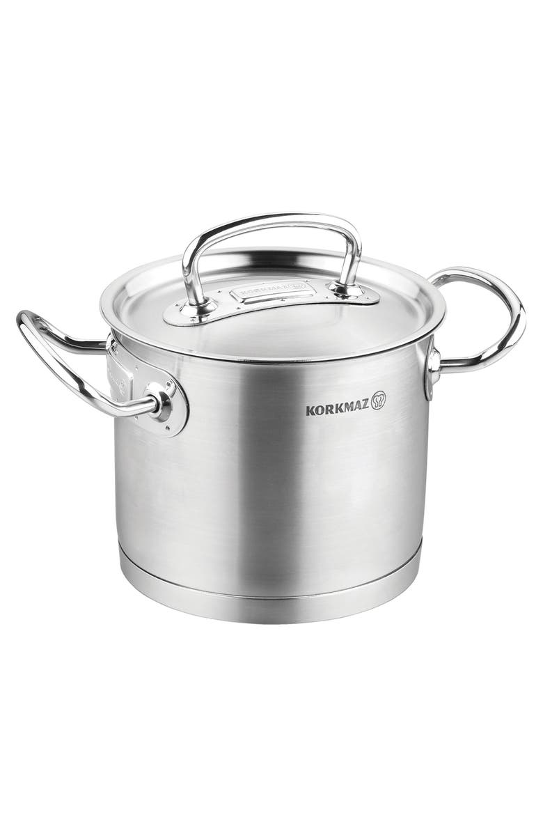 Korkmaz Proline Professional Series 9 Liter Stainless Steel Extra Deep Casserole with Lid, Main, color, Metallic Silver
