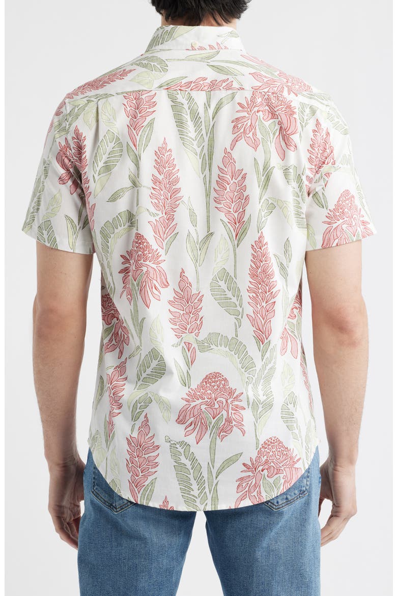Ginger Burst Short Sleeve Button-Down Cotton Blend Sport Shirt, Alternate, color, WHITE