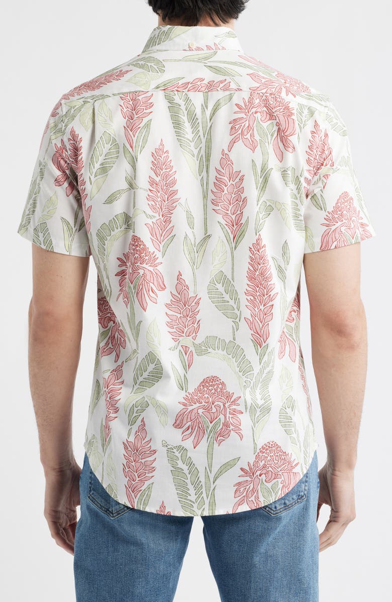 Reyn Spooner Ginger Burst Short Sleeve Button-Down Cotton Blend Sport Shirt, Alternate, color, White