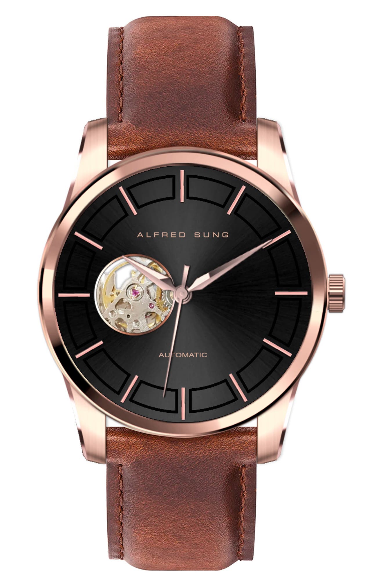 Alfred Sung Leather Strap Watch, 42mm