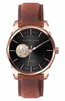 Alfred Sung Leather Strap Watch, 42mm
