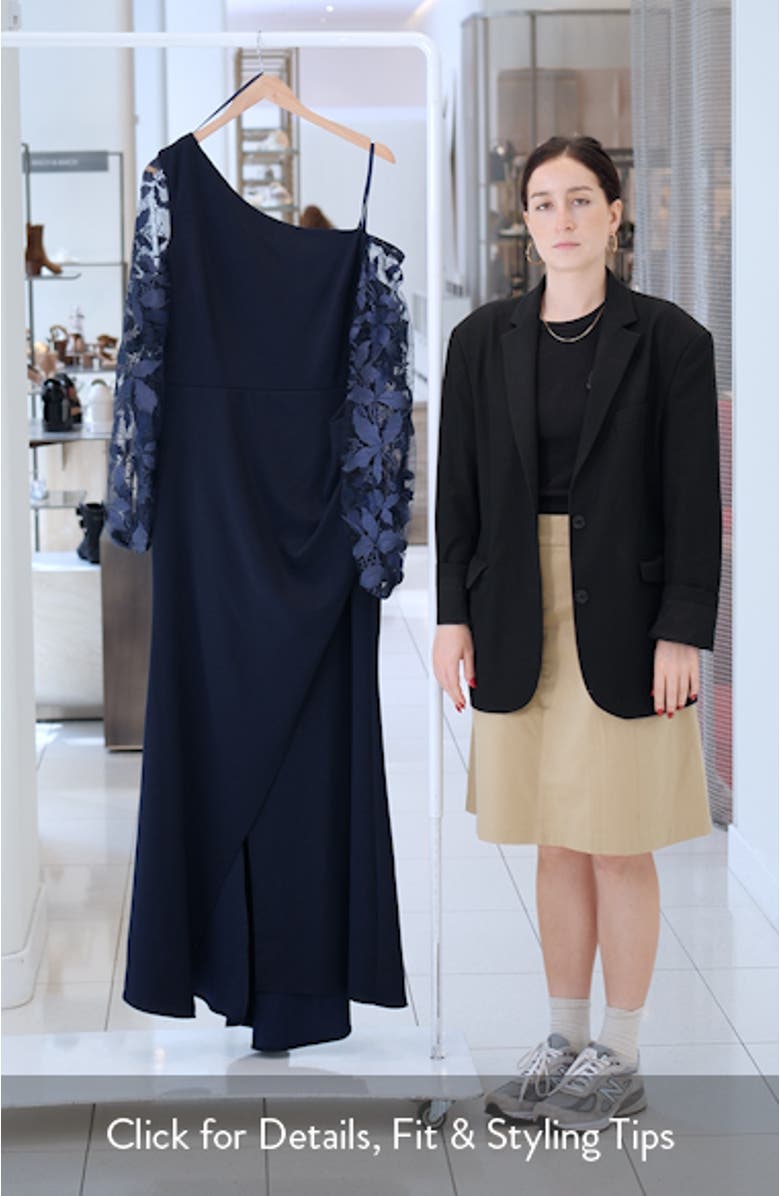 One Shoulder Sheer Embroidered Long Sleeve Sheath Gown, sales video thumbnail