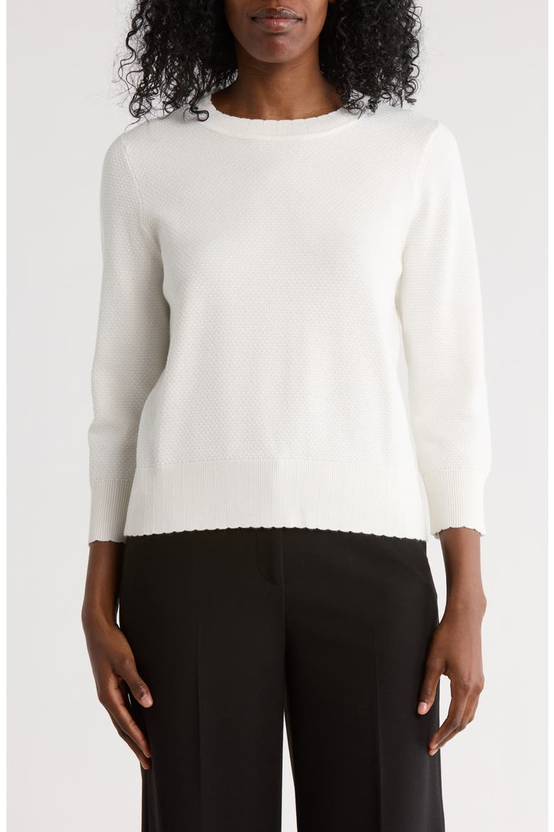 Scalloped Three-Quarter Sleeve Sweater, Main, color, IVORY