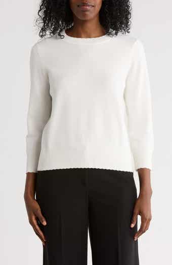 Adrianna Papell Scalloped Three-Quarter Sleeve Sweater