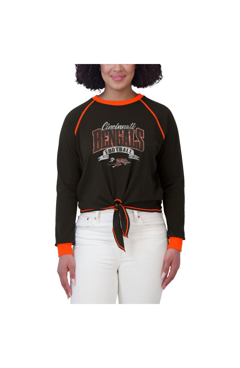 WEAR by Erin Andrews Women's WEAR by Erin Andrews Black/Orange Cincinnati Bengals Tie-Front Long Sleeve Top, Alternate, color, Black