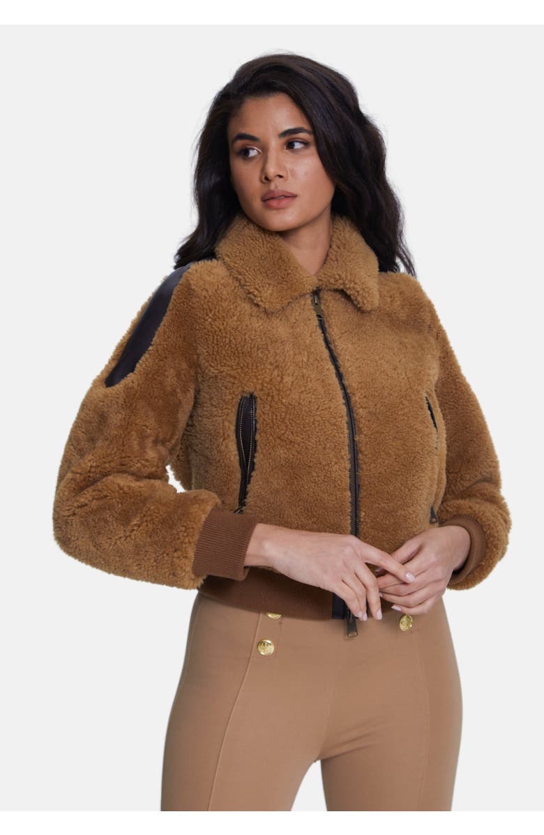 Furniq UK Selina Sheepskin Teddy Jacket, Main, color, Brown