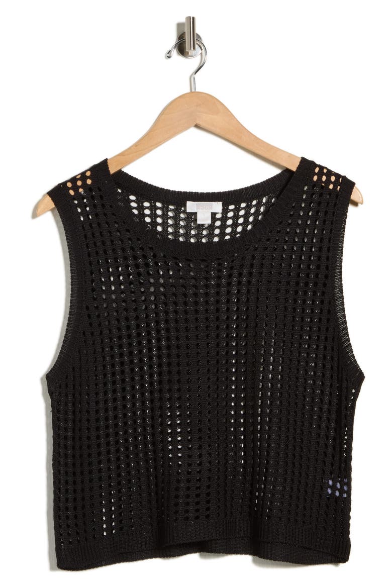Open Knit Tank, Alternate, color, BLACK
