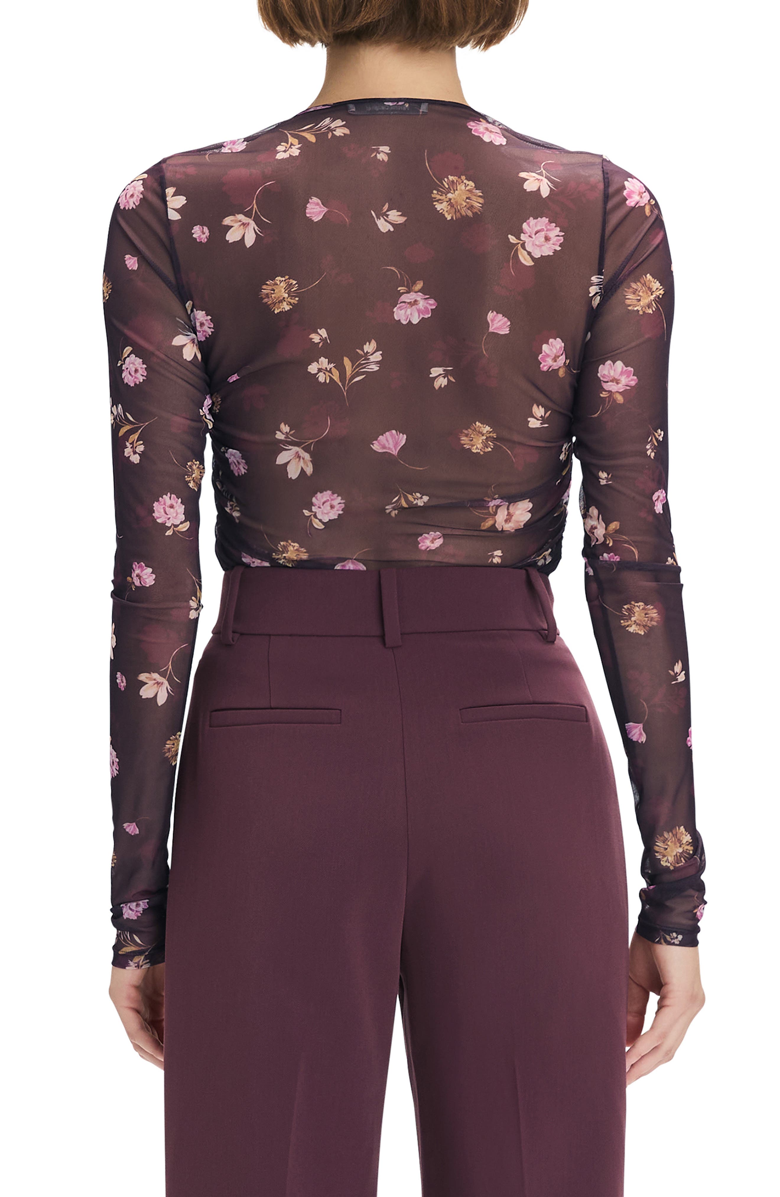 Ruched Sheer Stretch Mesh Top - image 2