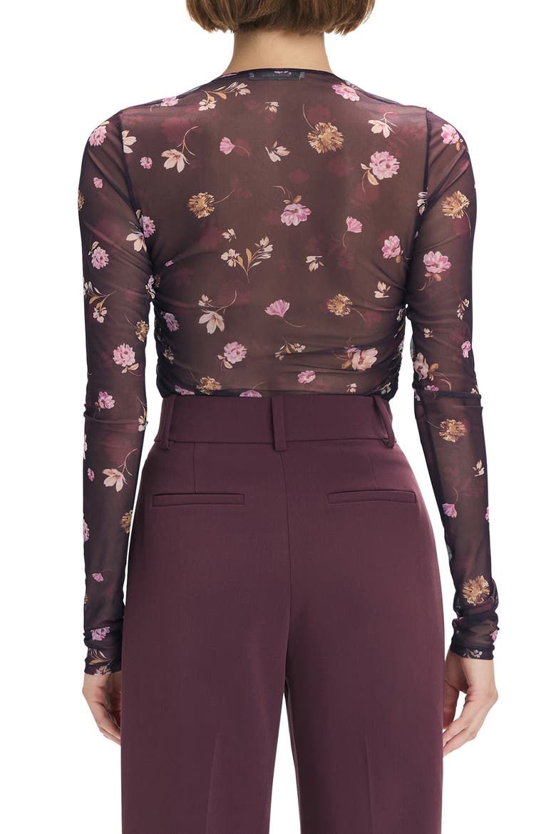 Ruched Sheer Stretch Mesh Top, Alternate, color, WHIMSICAL MONET