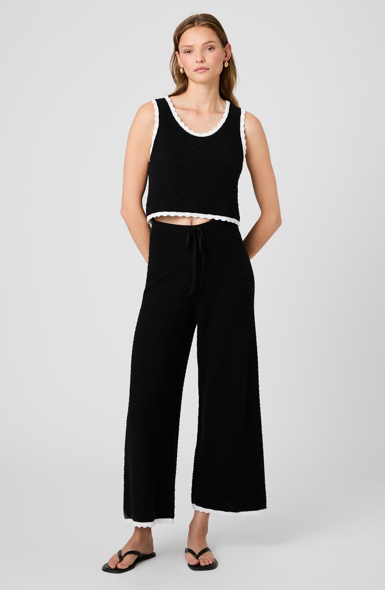 French Connection Teddy Diamond Knit Wide Leg Crop Pants, Alternate, color, Black-Summer White