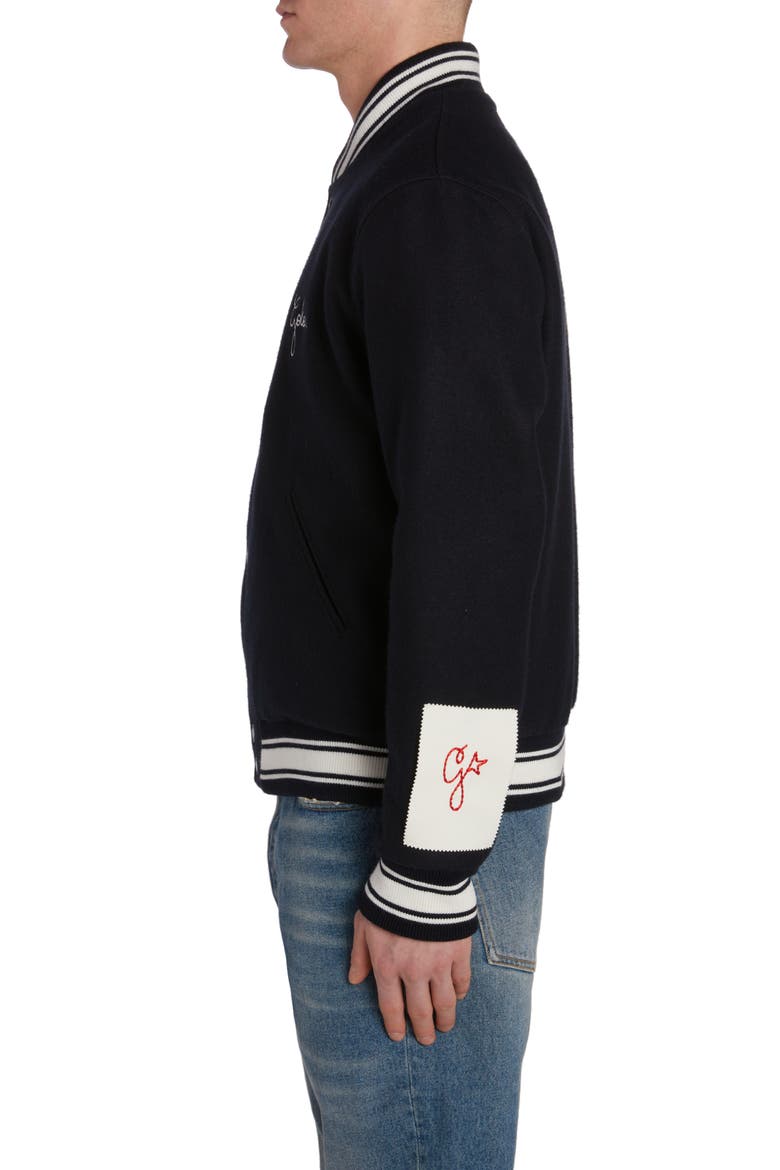 Logo Emboidered Wool Varsity Jacket, Alternate, color, DARK BLUE