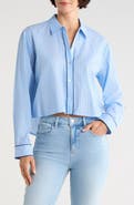 L'AGENCE Cosette Stripe High-Low Cotton Crop Button -Up Shirt