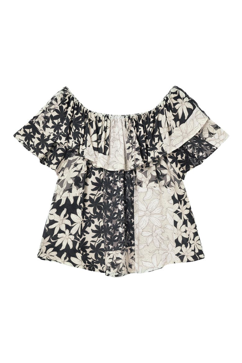 Patchwork Floral Ruffle Blouse, Alternate, color, WHITE