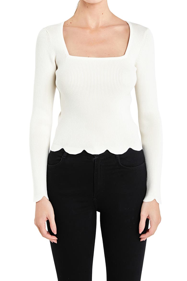 Scallop Hem Sweater, Alternate, color, CREAM