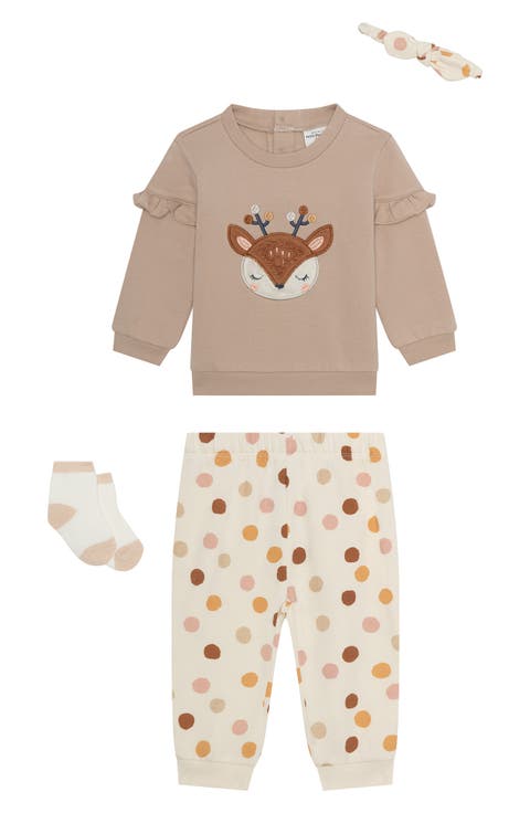 Appliqué Ruffle Sweatshirt, Joggers, Socks & Headband Set (Baby)