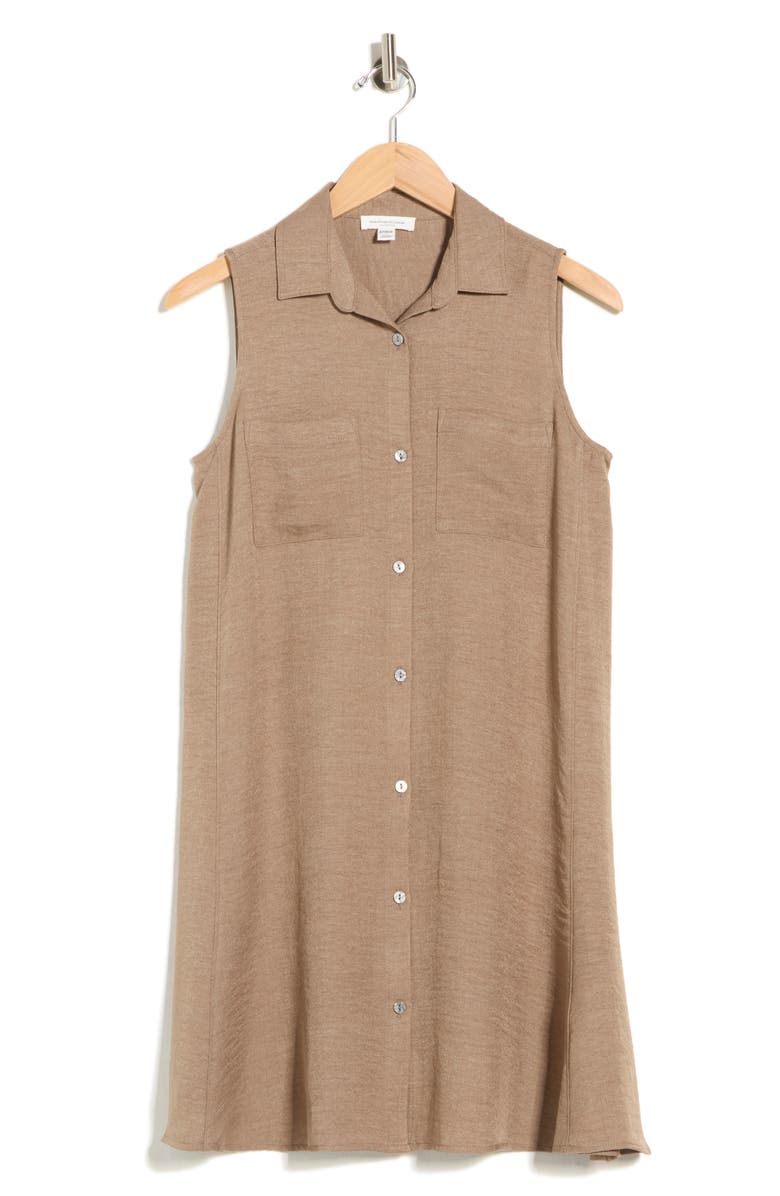 beachlunchlounge Two Pocket Sleeveless Shirtdress, Main, color, Mocha Love