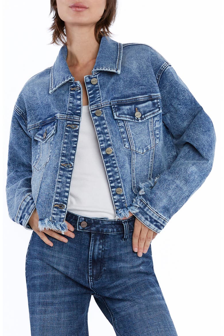 Frayed Crop Denim Jacket, Alternate, color, SWISS BLUE