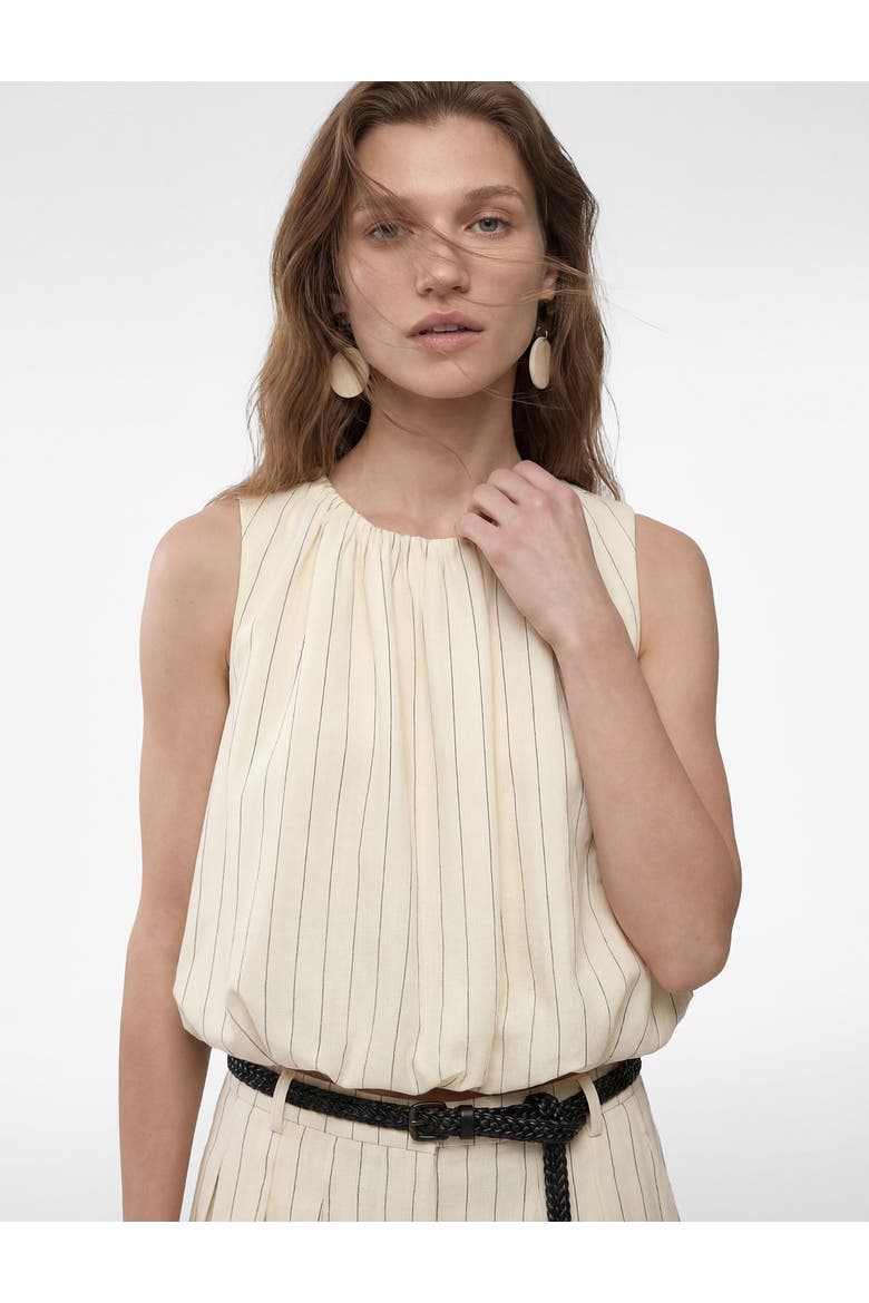 Linen Blend Sleeveless Crew Neck Striped Top, Alternate, color, BEIGE STRIPE