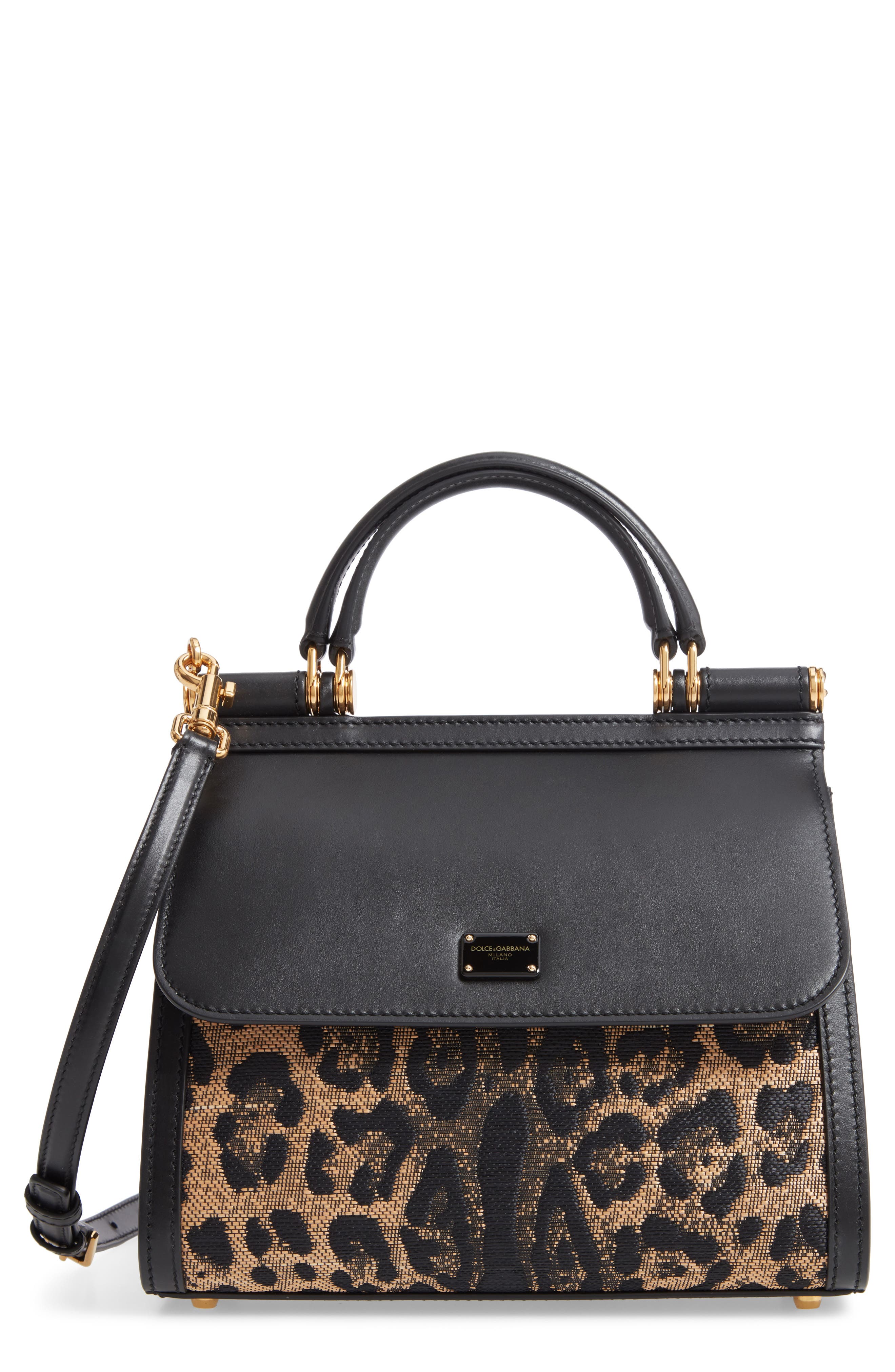 Dolce&Gabbana Sicily 58 Leopard Pattern & Leather Satchel, Main, color, 
