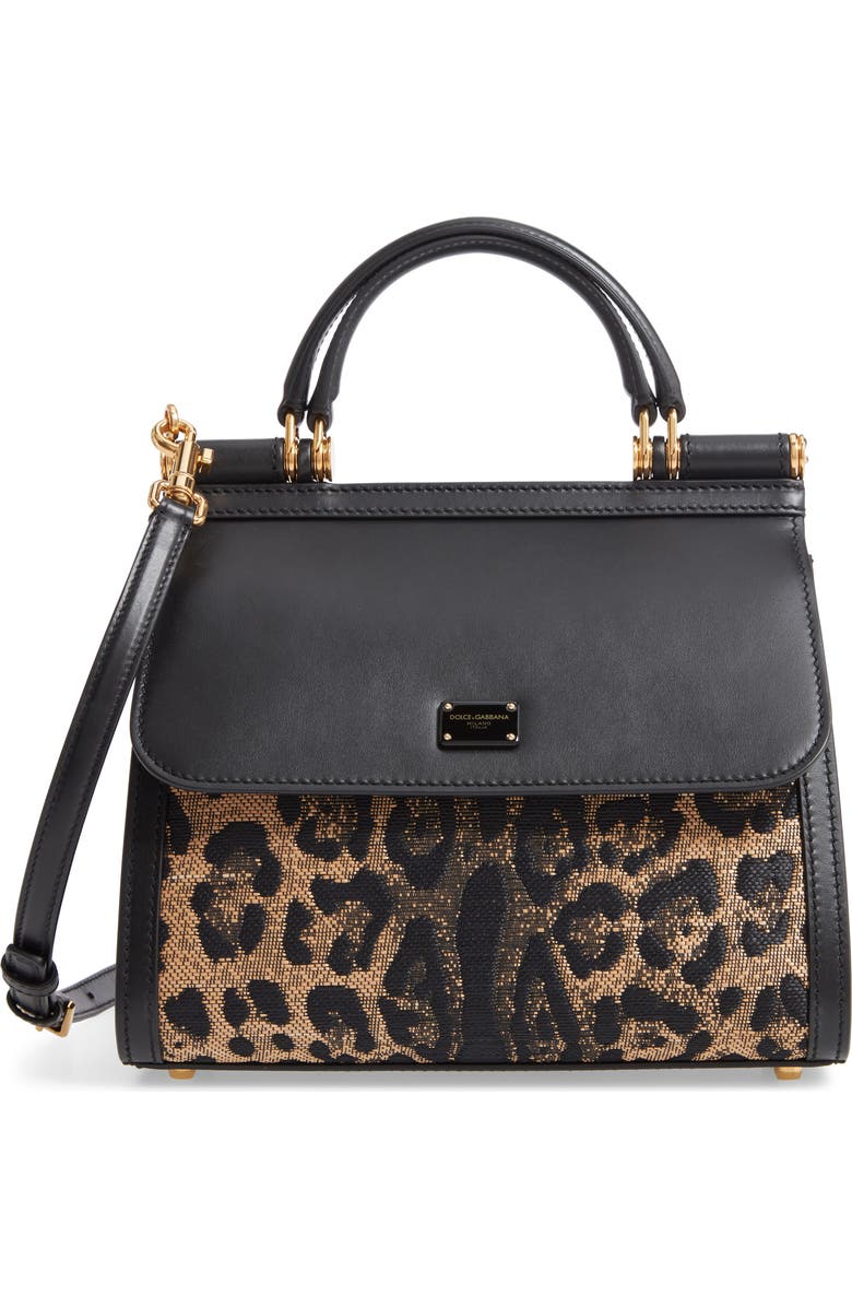 Dolce&Gabbana Sicily 58 Leopard Pattern & Leather Satchel, Main, color,
