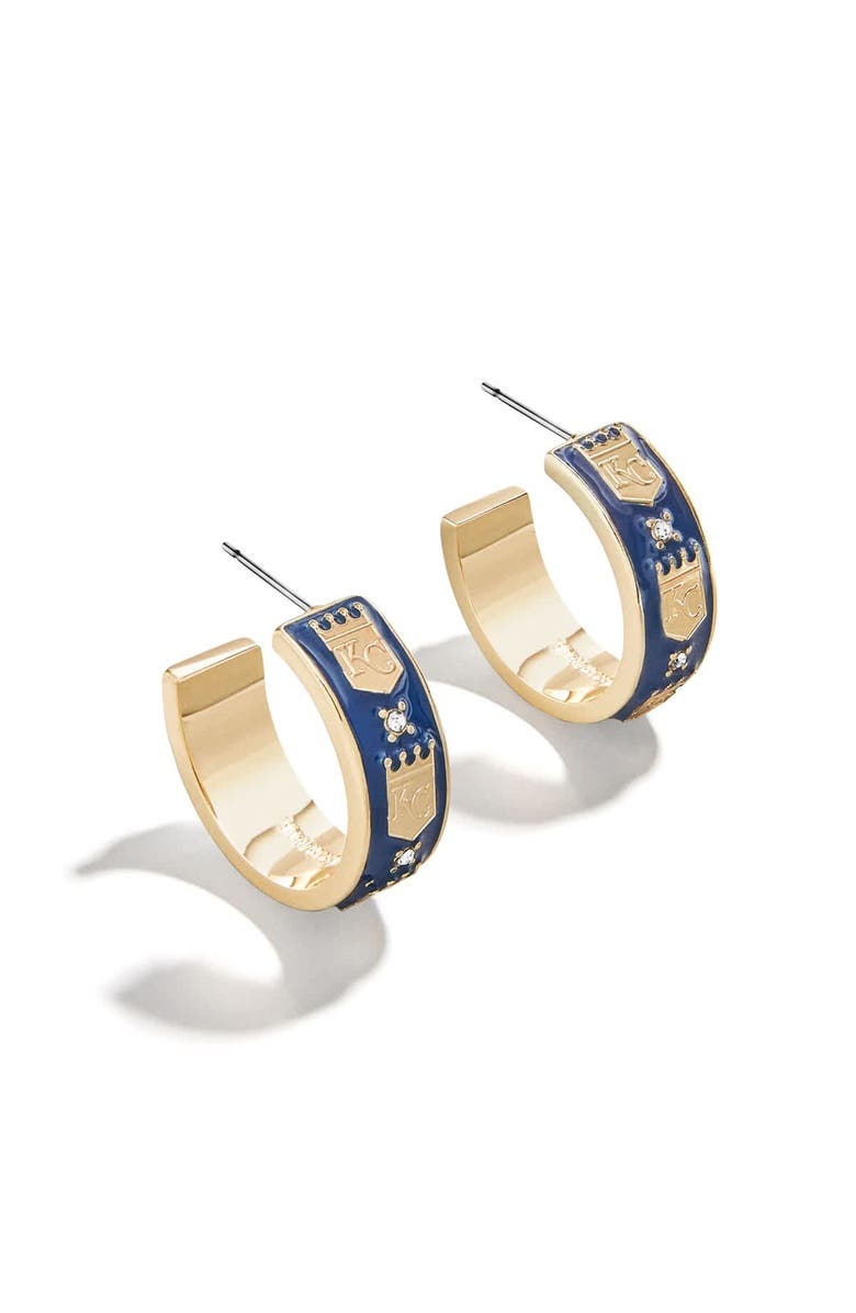 WEAR by Erin Andrews x BaubleBar Kansas City Royals Enamel Hoop Earrings, Main, color, Gold