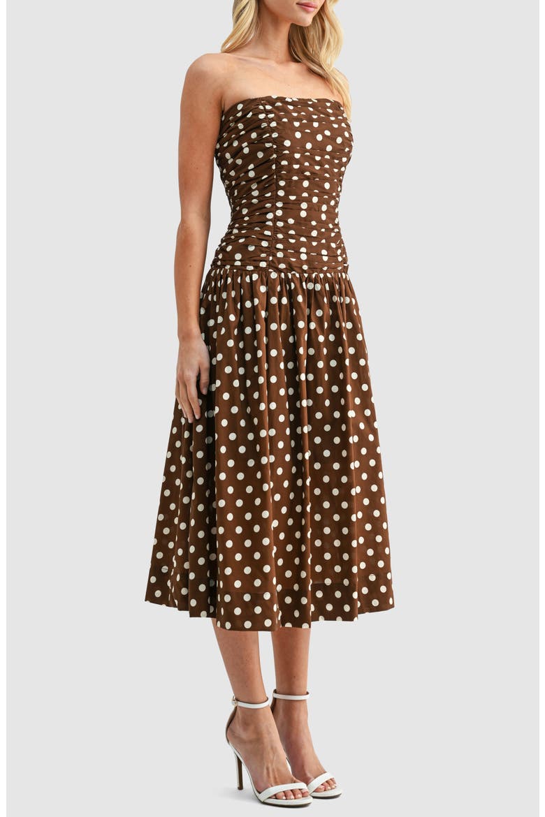 strapless brown polka dot dress Florentine Chocolate Polka Dot Strapless