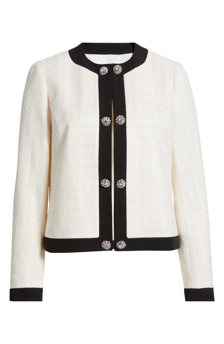 Anne Klein Contrast Trim Tweed Cardigan, Alternate, color, 