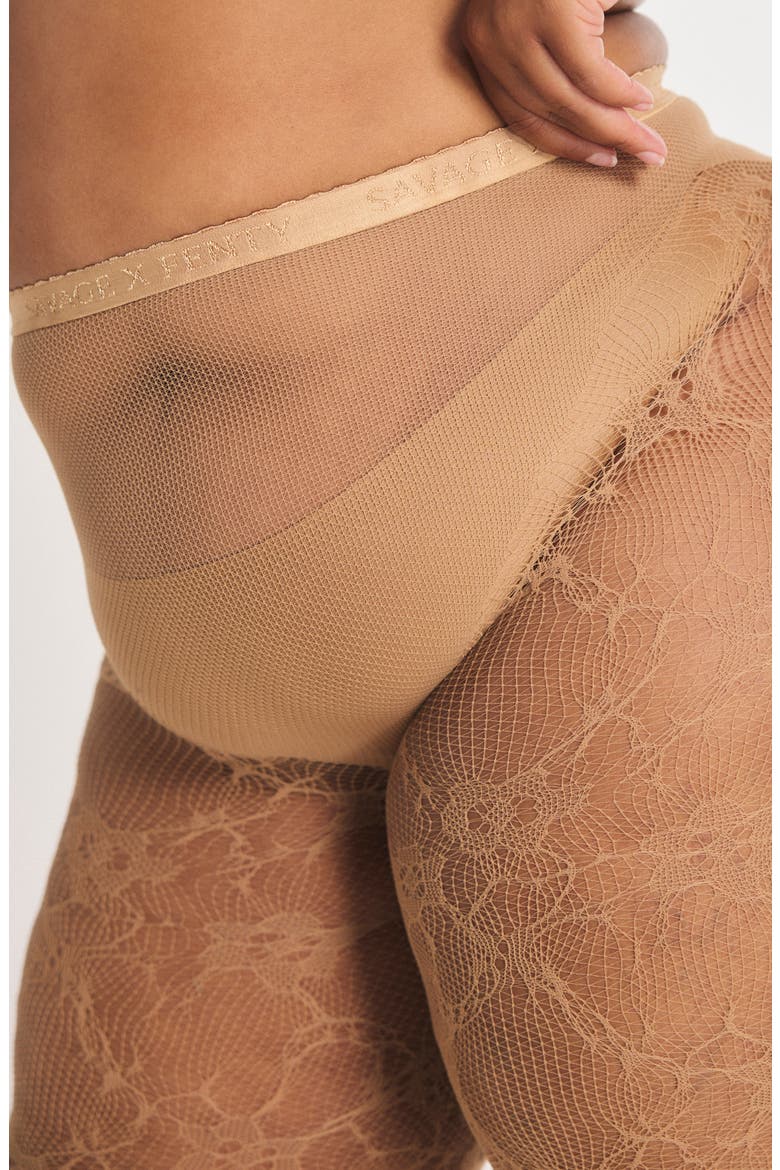 Savage X Lace Floral Sheer Tights, Alternate, color, SWEET LATTE NUDE