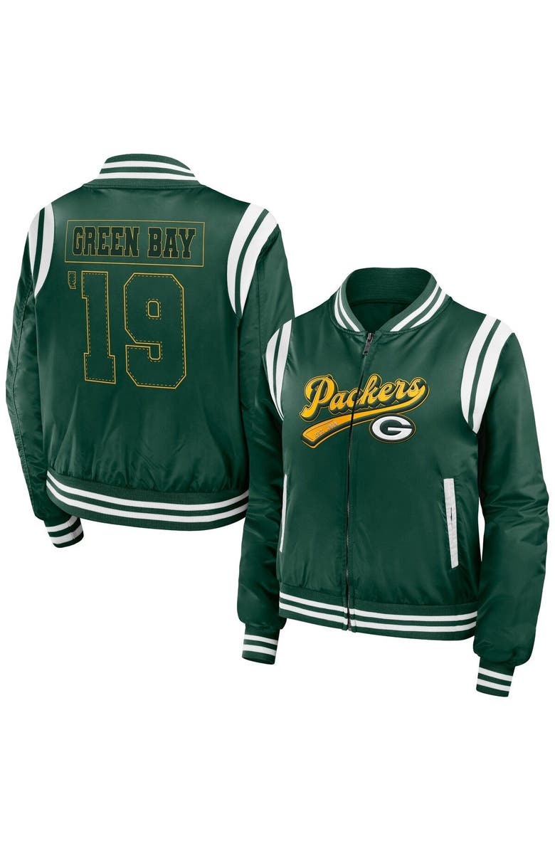 WEAR by Erin Andrews Women's WEAR by Erin Andrews Green Green Bay Packers Bomber Full-Zip Jacket, Main, color, Green