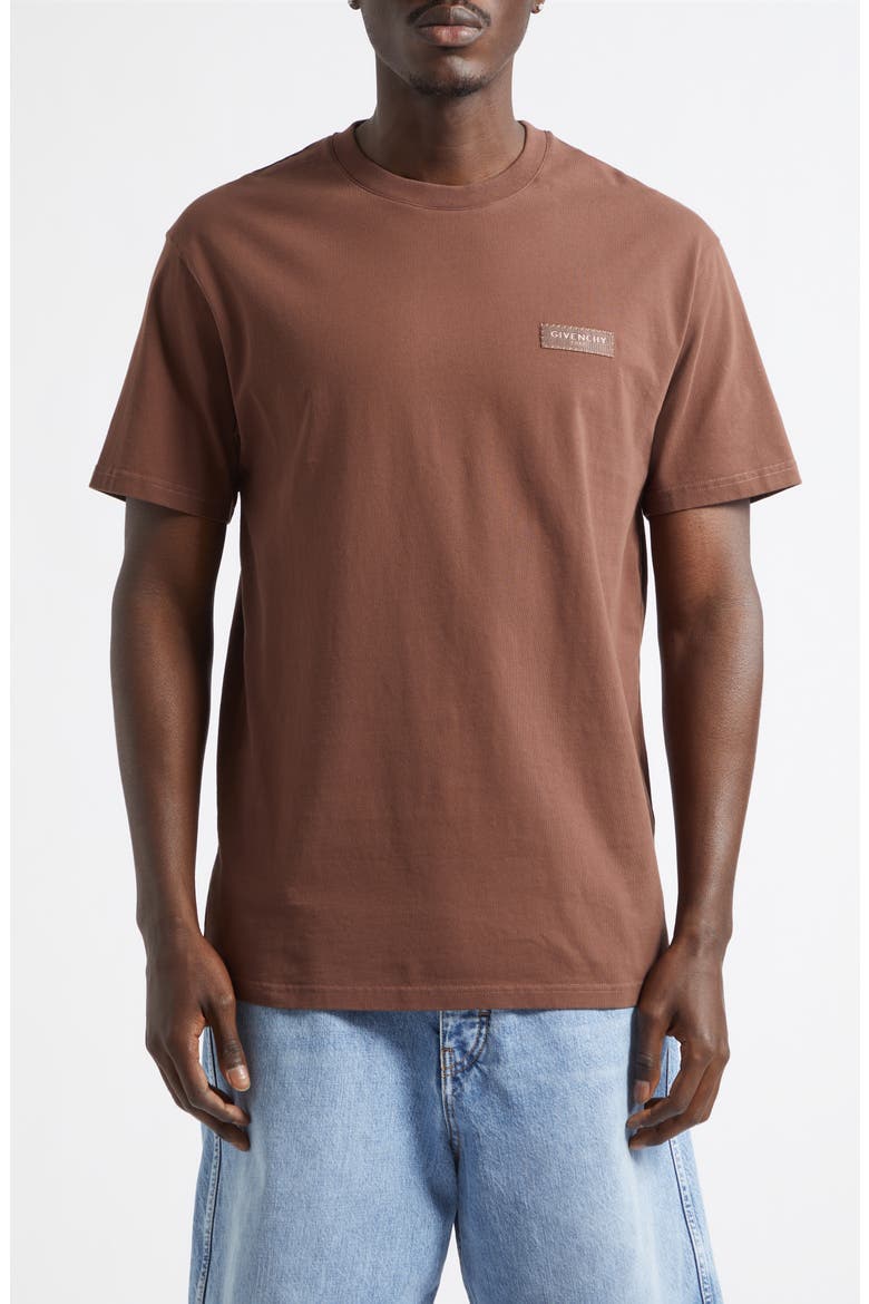 Regular Fit Logo Patch T-Shirt, Main, color, DARK HAVANNA