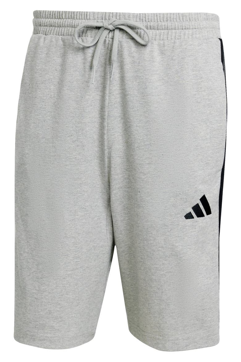 Essentials 3-Stripes Jersey Shorts, Alternate, color, MEDIUM GREY HEATHER/ BLACK
