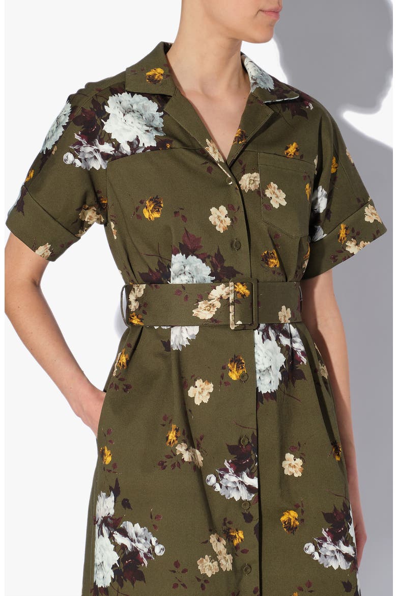 Mayra Sitwell Bloom Floral Print Stretch Cotton Midi Shirtdress, Alternate, color, OLIVE / BLUE