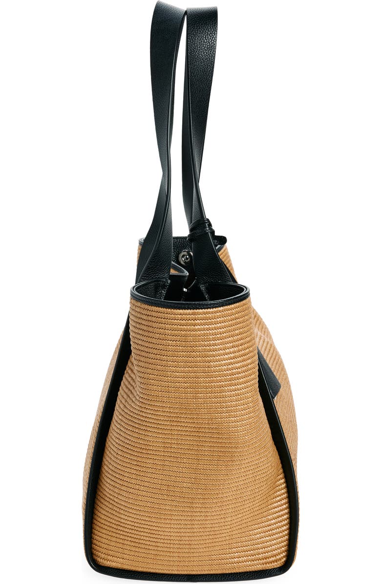 Akris Medium Alex Raffia & Leather Bucket Tote, Alternate, color, 439 Camel/Black