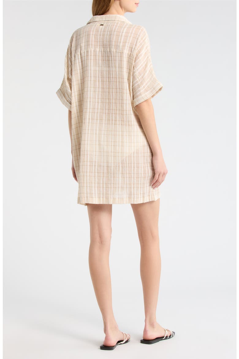 Paradise Check Cover-Up Shirtdress, Alternate, color, OFF WHITE