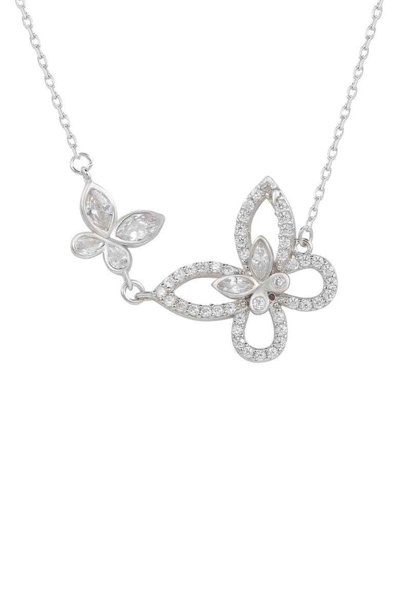 Sterling Silver Cubic Zirconia Double Butterfly Pendant Necklace, Alternate, color, WHITE