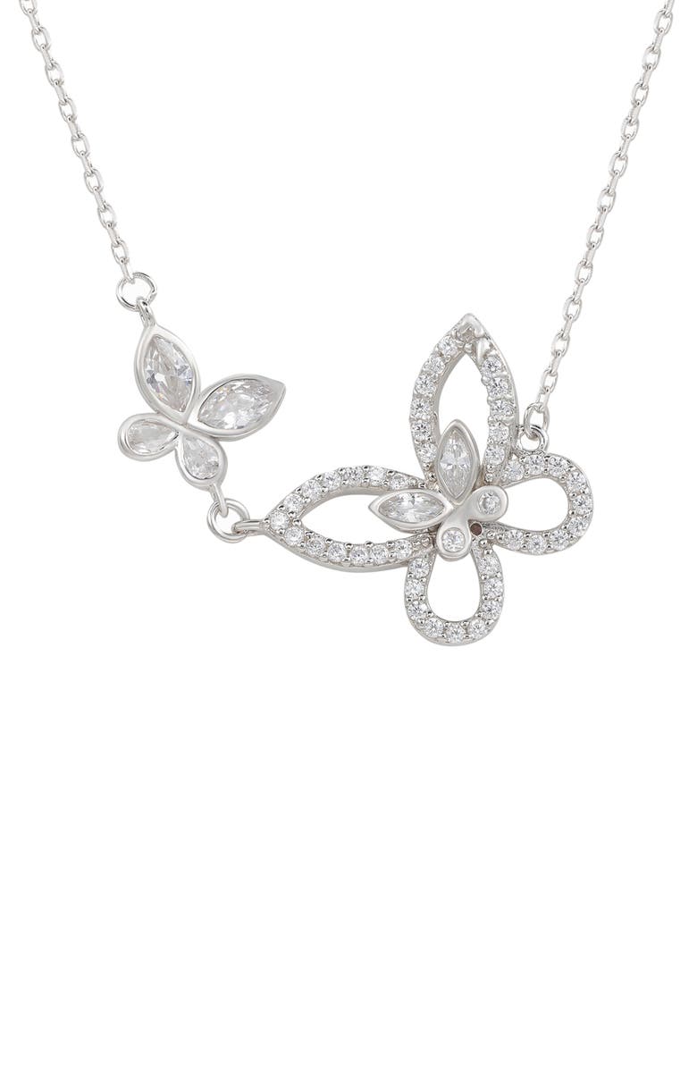 SUZY LEVIAN Sterling Silver Cubic Zirconia Double Butterfly Pendant Necklace, Alternate, color, White