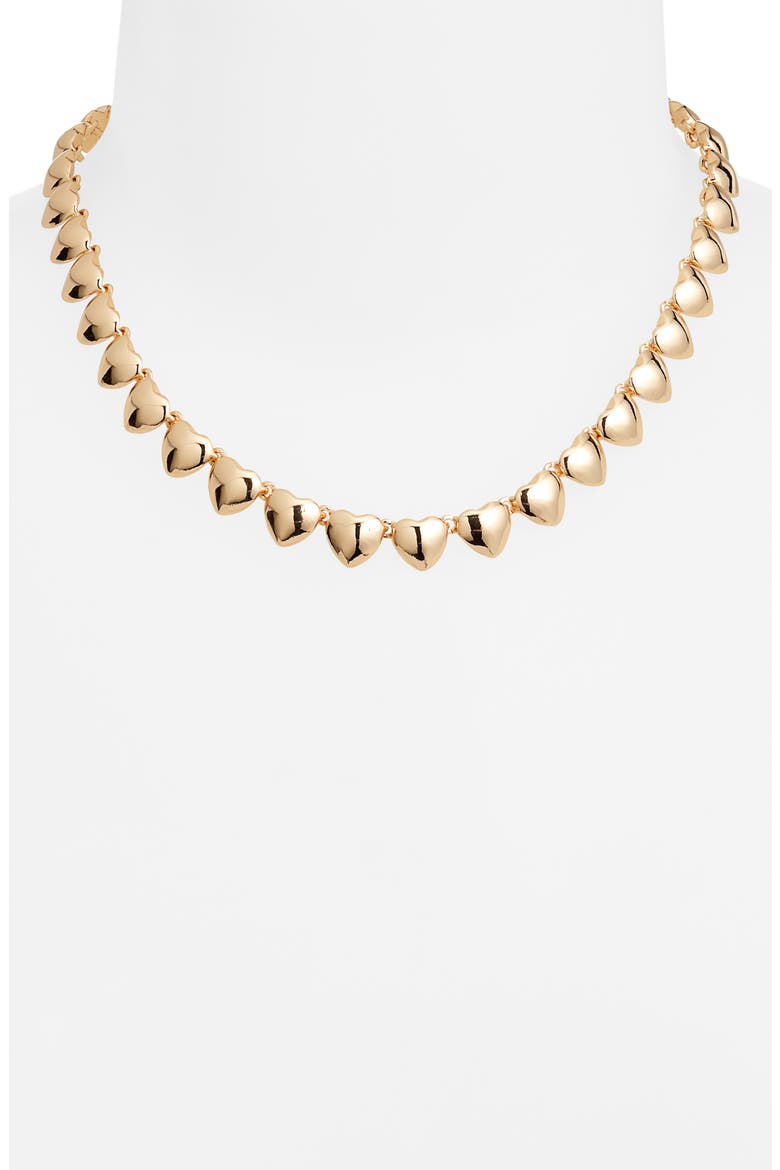 Puffy Heart Collar Necklace, Alternate, color, GOLD