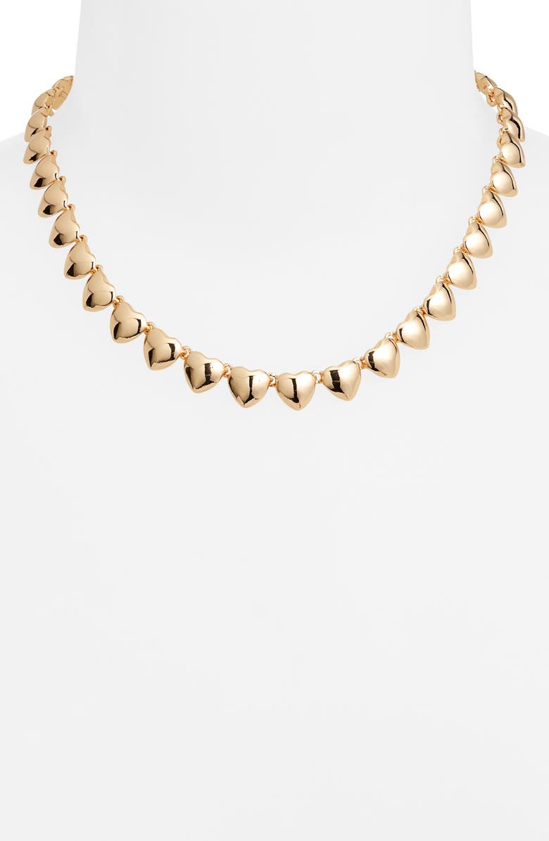 Open Edit Puffy Heart Collar Necklace, Alternate, color, Gold