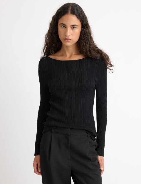 Variated Rib Slash Neck Knit Top
