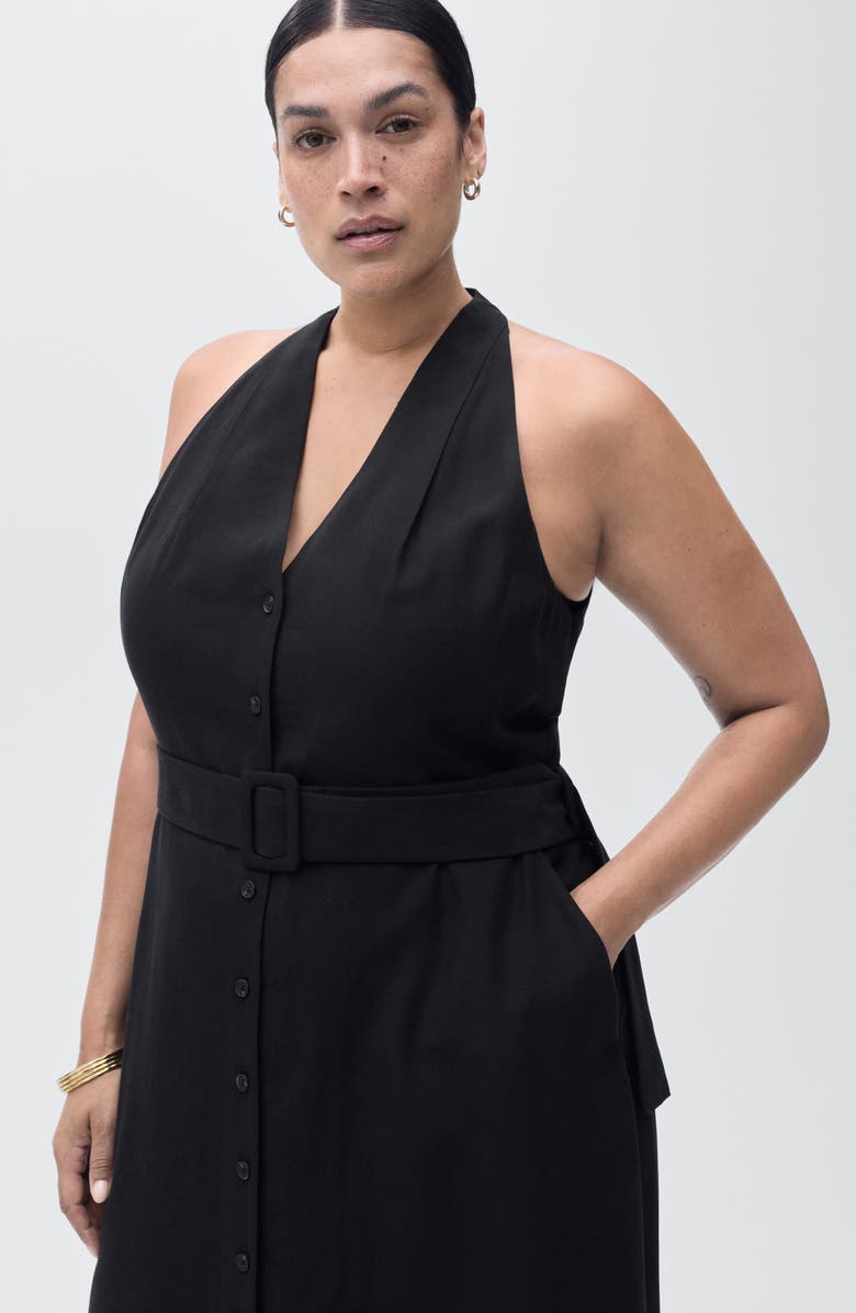 MANGO Lula Belted Sleeveless Maxi Dress, Alternate, color, Black