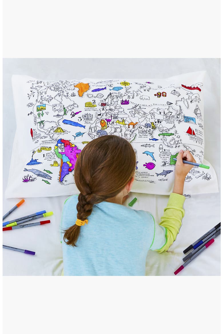 Color Your Own Pillowcase World Map, Alternate, color, White