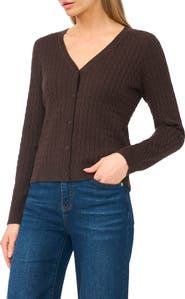 Halogen® Cable Stitch V-Neck Cardigan